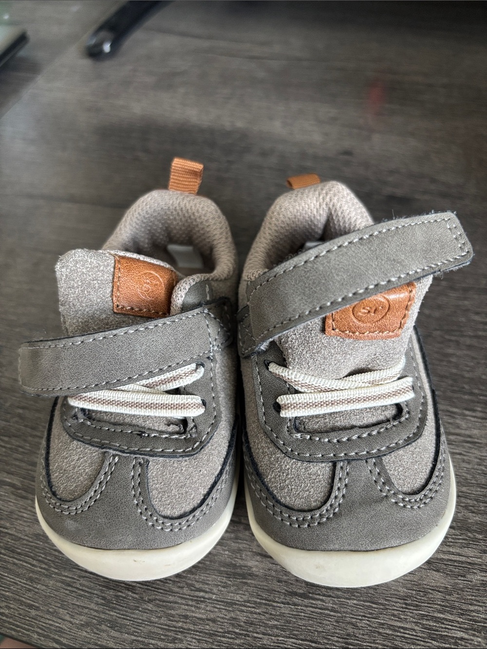 Stride Rite Grey Suede Baby Walker Shoes with Tan Accents